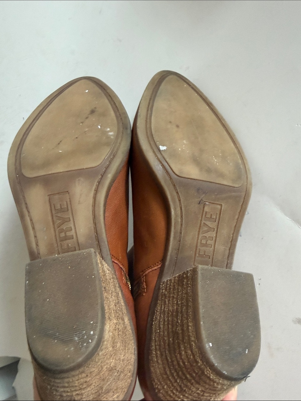 Frye Judith Cognac/Whiskey Brown Double Zip Western Ankle Bootie size 7.5 - Picture 10 of 10